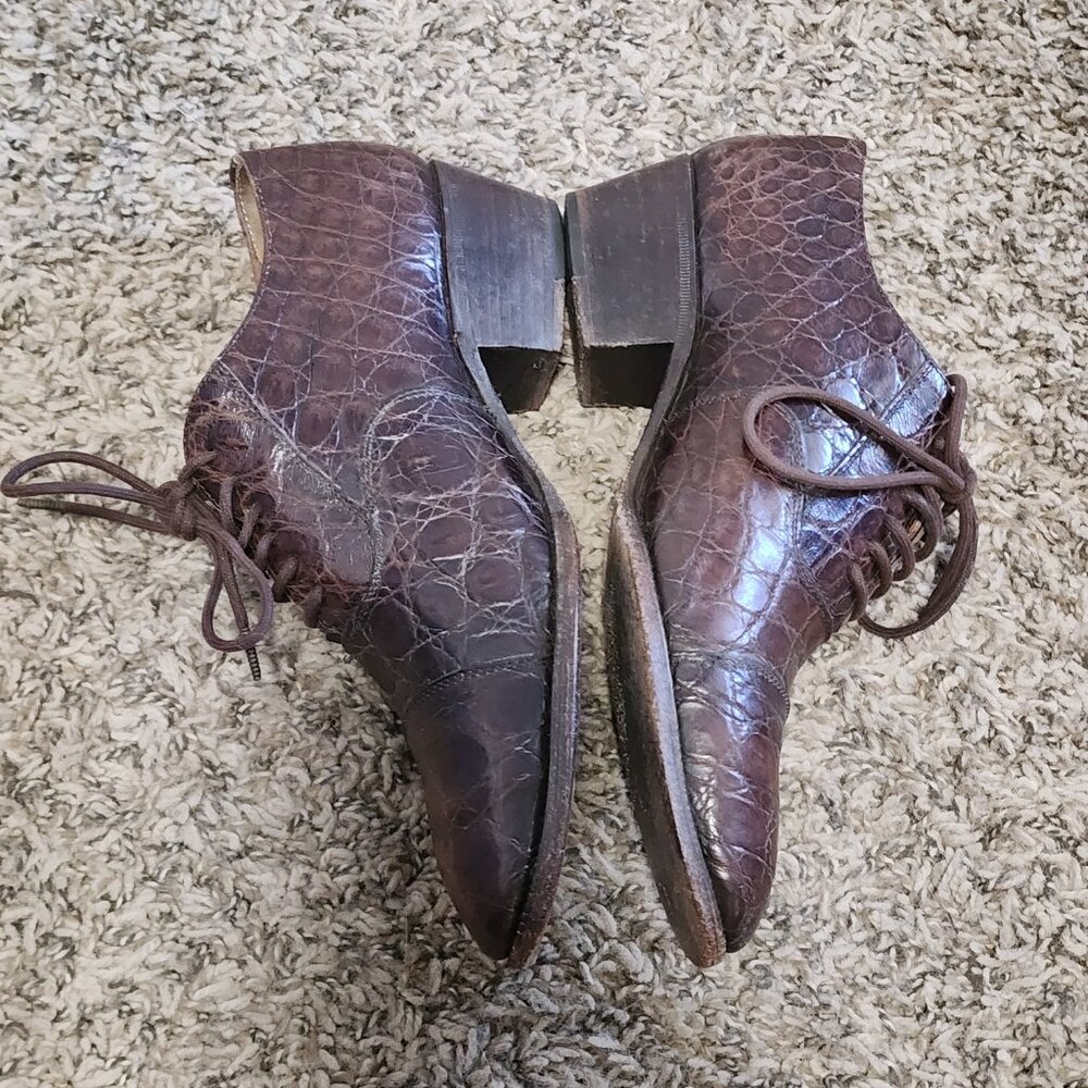 Vintage Women's Ralph Lauren Lace-Up Oxford Heel Round Toe Crocodile Leather 6.5 - Picture 7 of 12